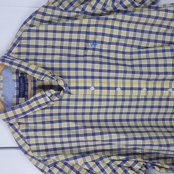 U.S. Polo Assn. Mens Yellow and Blue Plaid Shirt Shortsleeve Preppy Dress Sz.4XL - Picture 2 of 8
